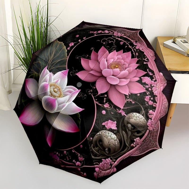 Lotus Yin Yang Wall Art: Harmony in DecorUmbrella with Cute Design,Portable 3-Fold Compact Umbrella for Men&Women,Valentine's Day Mother's D pink