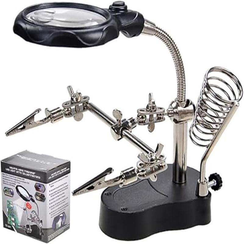 LED Light Helping Hands Soldering Magnifier Station Professional 3.5X 12X Magnifying Glass Stand with Alligator Clips for Solder