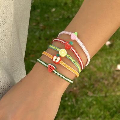 Böhmisches Sommerfrucht-Armband für Frauen Mädchen Wassermelone Zitrone Erdbeere Handgewebte Verstellbare Armreifen Freundschaftsschmuck Geschenke