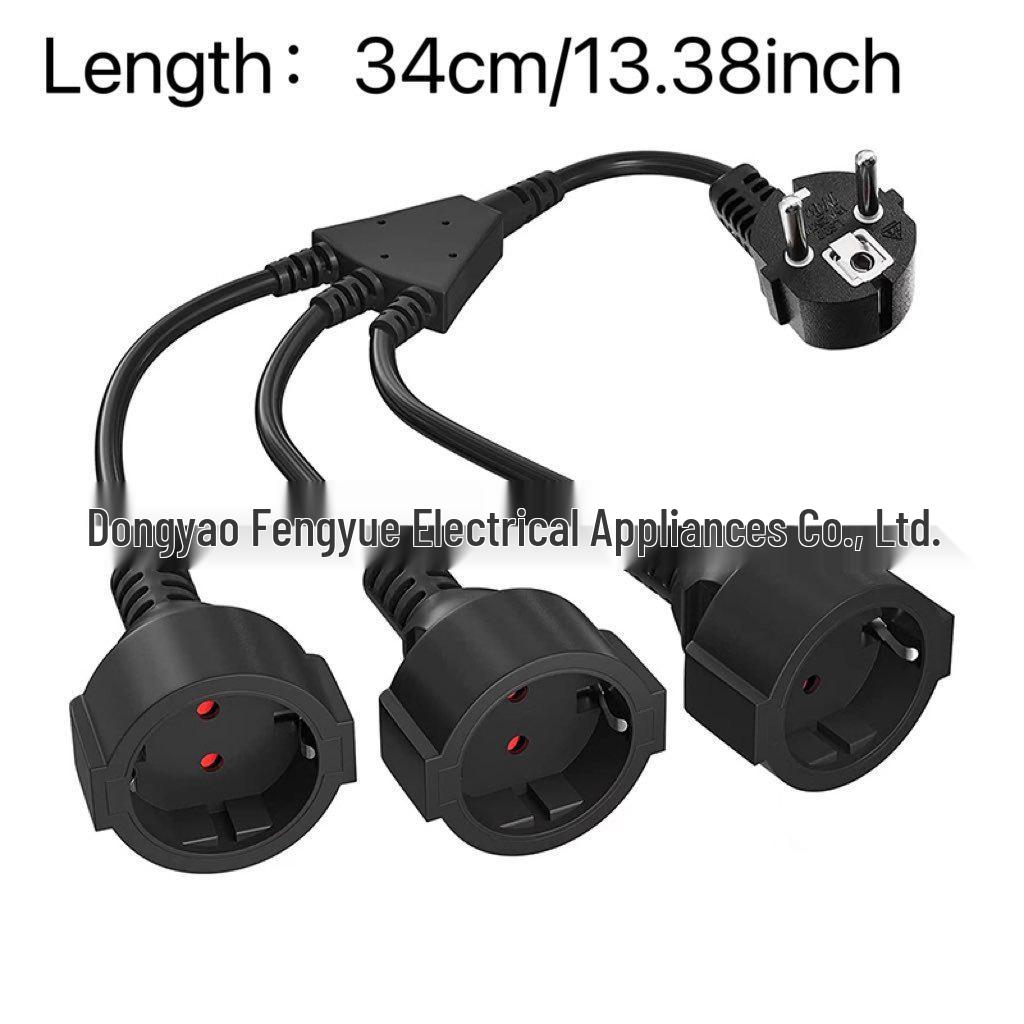 EU Standard 3-in-1 Extension Cord, 1.5m, 0.34 sq mm, Euro Plug Adapter.