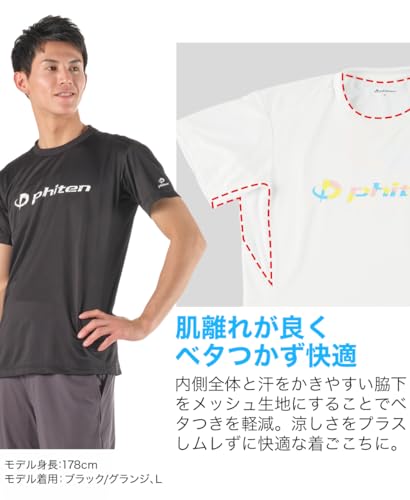 Phiten RAKU T-Shirt, Black/Grunge (White), Size L