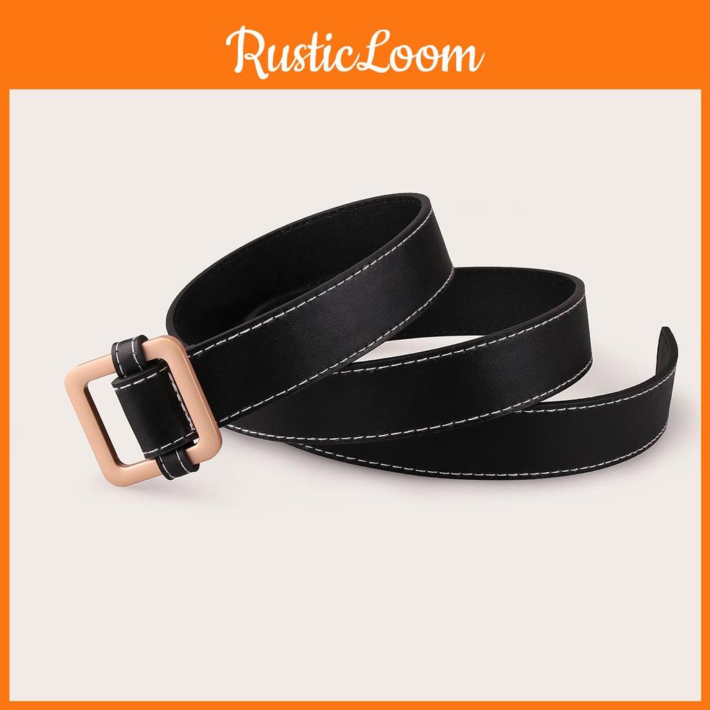 Womens Rose Gold Square Buckle Leather Belt With Metal Clasp For Casual Office Wear