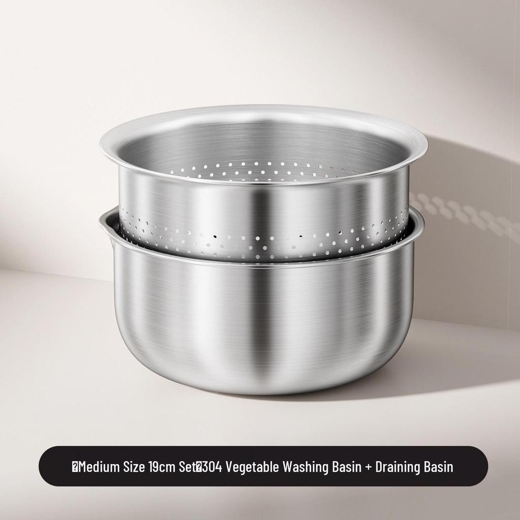304 Stainless Steel Dual-Layer Kitchen Drain Basket and Rice Washing Sieve