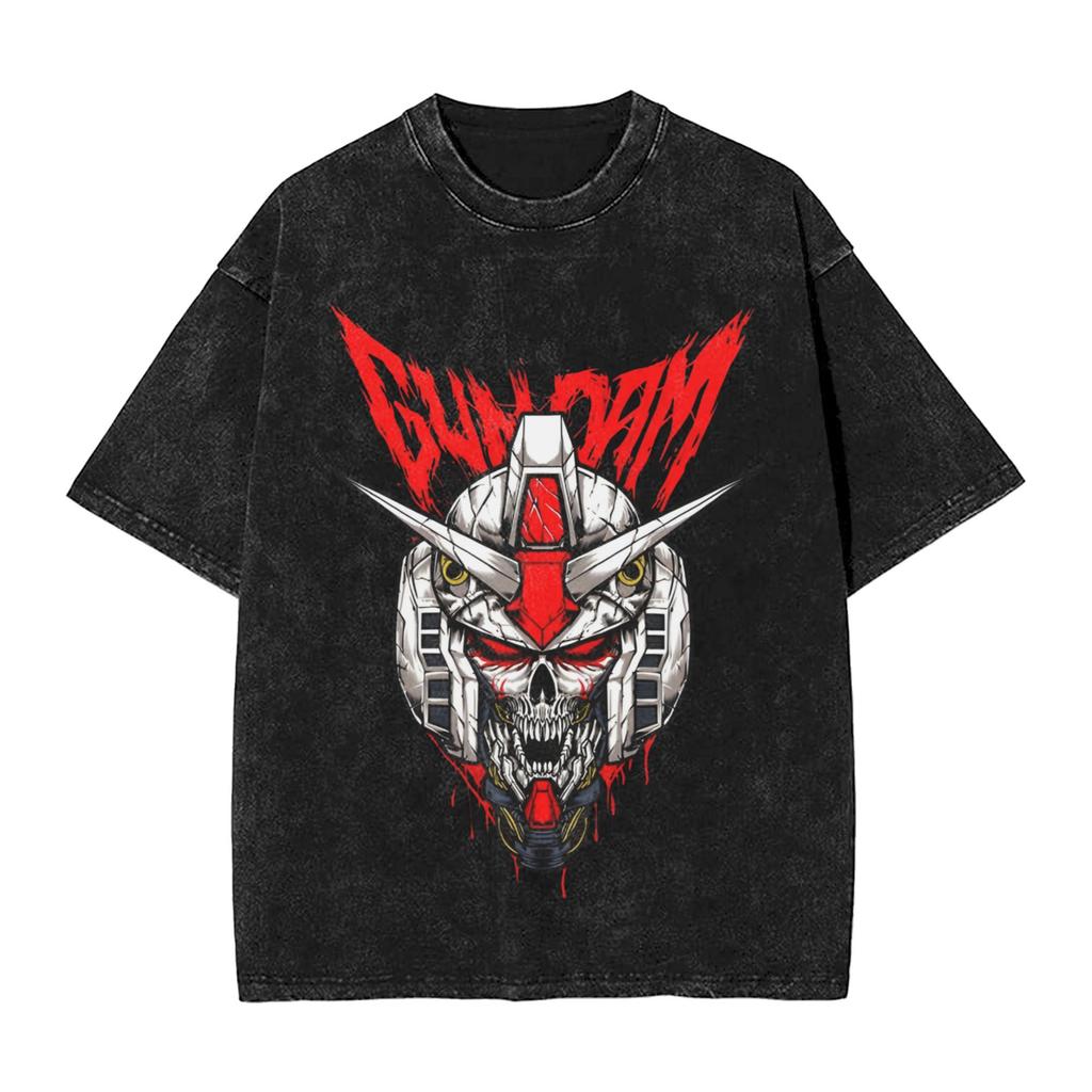 T-shirt Imprimé Graphique Anime RX Gundam Hommes et Femmes T-shirt Lavé Haute Qualité Coton Vintage Harajuku Haut