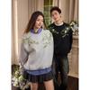 HACR Necklace Harshandcruel American Street Handwritten Flower Necklace Couple Sense Crew Neck Pullover Sweatshirt