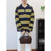 Retro Contrasting Color Striped Lapel Sweater Pullover Autumn and Winter New Loose Age-reducing Knitted Sweater Top Women
