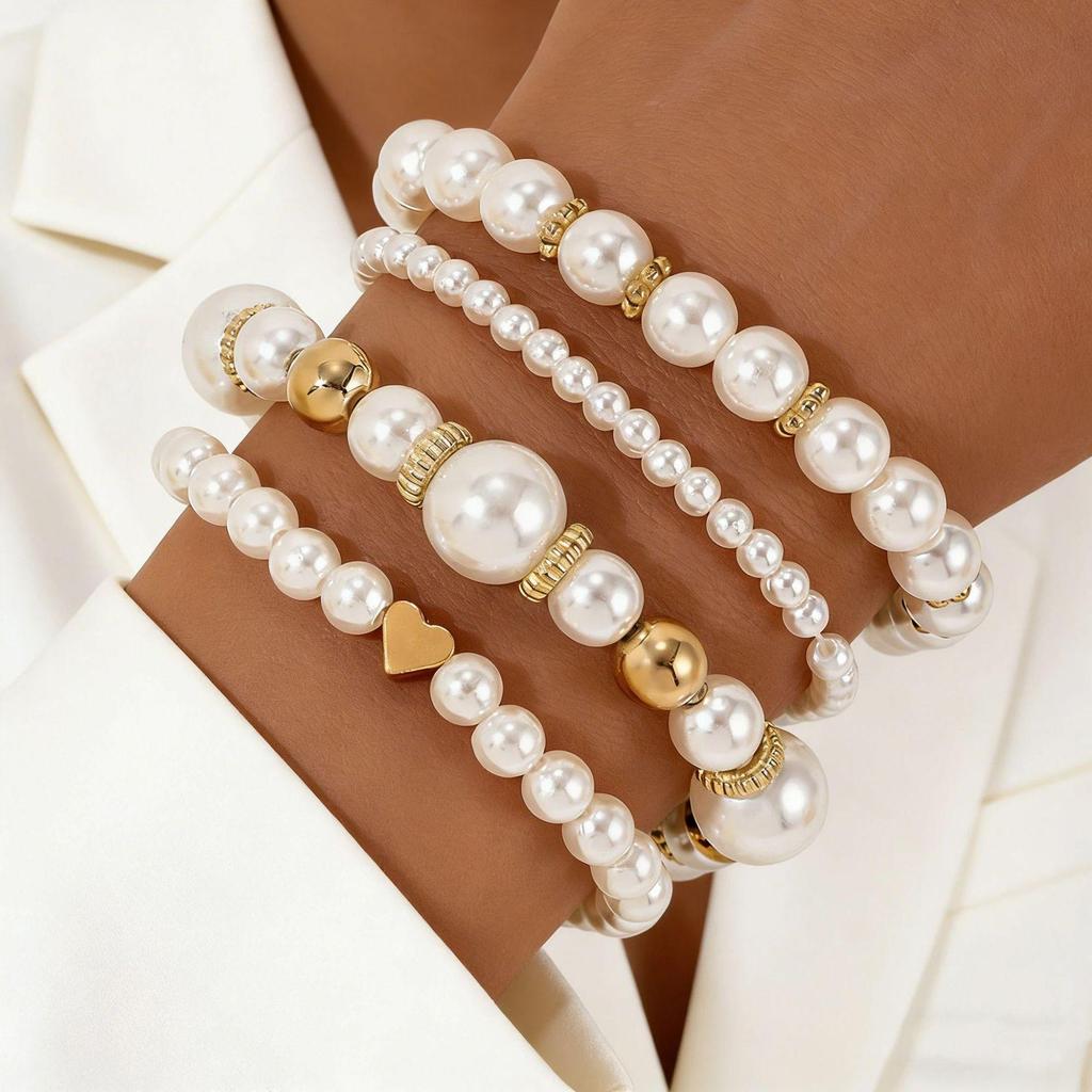 Exaggerated Layered Pearl Bead Bracelet Set for Women