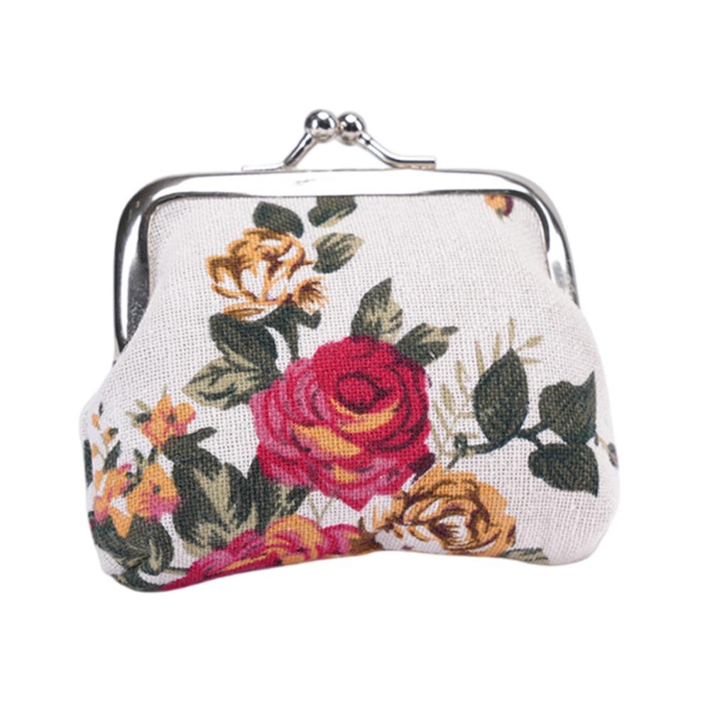 

Fashion Retro Style Portable Mini Coin Bag Floral Rose Pattern Compact Wallet Card Holder Canvas Coin Purse Girls Use