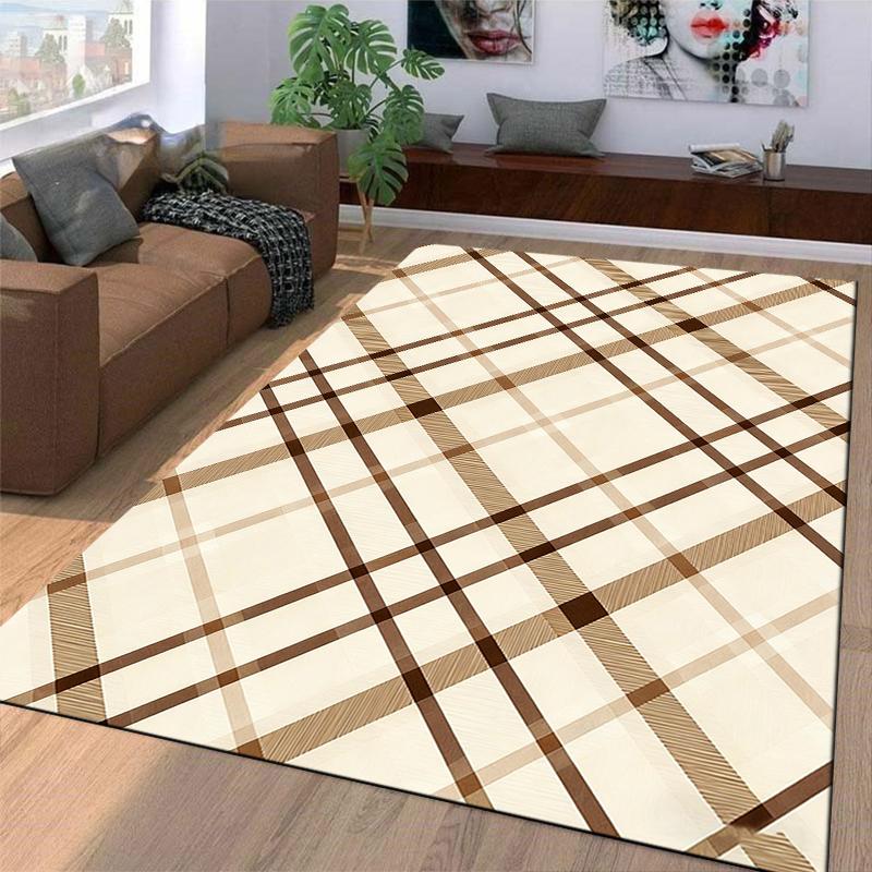 Plaid Pattern Carpet, Brown and Beige Tartan Design for Home Decor Suitable for use as an anti-slip for living room bedroom sofas