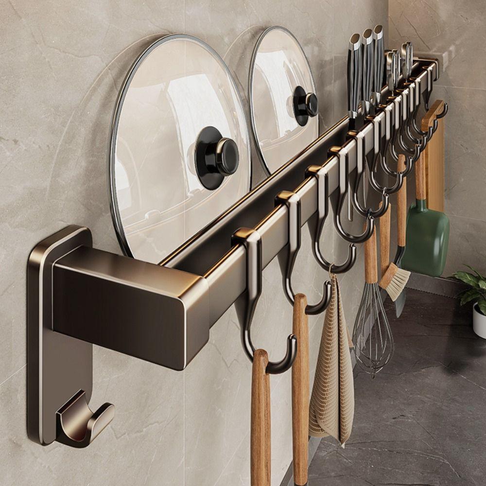 Wall Mounted Kitchen Organizer Hook Double Pole Kitchen Utensil Organizer Pot Lid Rack  Bathroom