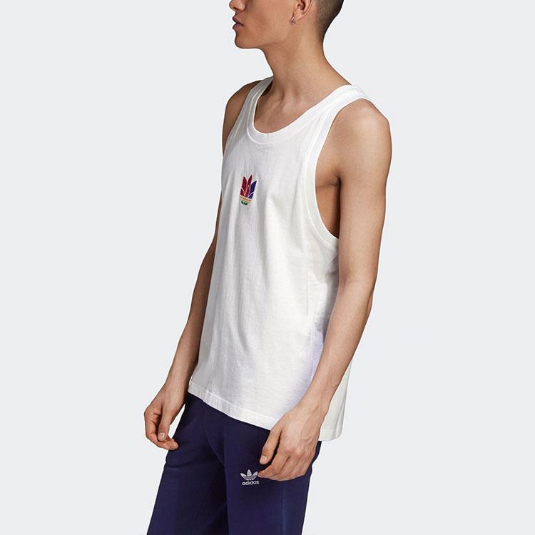 Adidas Originals Trefoil Colorful Embroidery Logo Vintage Sports Tank Top Men Tops White GE0855