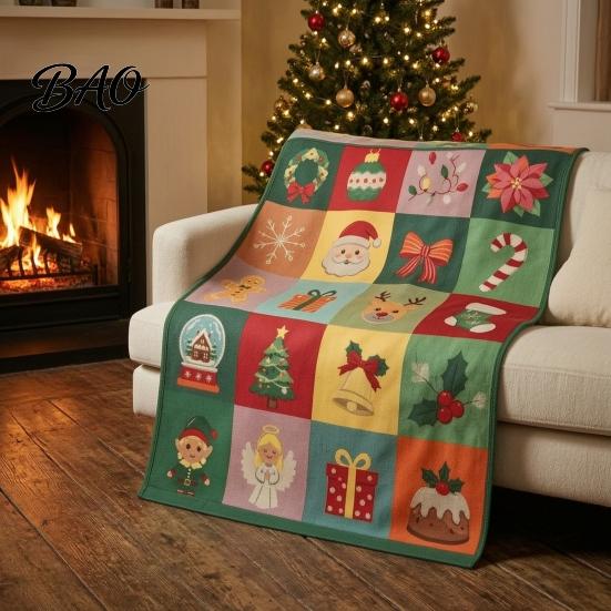 Vintage Stil Herbst Geburtstagsgeschenk Halloween Patchwork Überwurfdecke, 90er Jahre Karomuster Wandteppich mit Geist Kürbis Fledermaus, Gemütlich Rustikal Bauernhaus Herbst