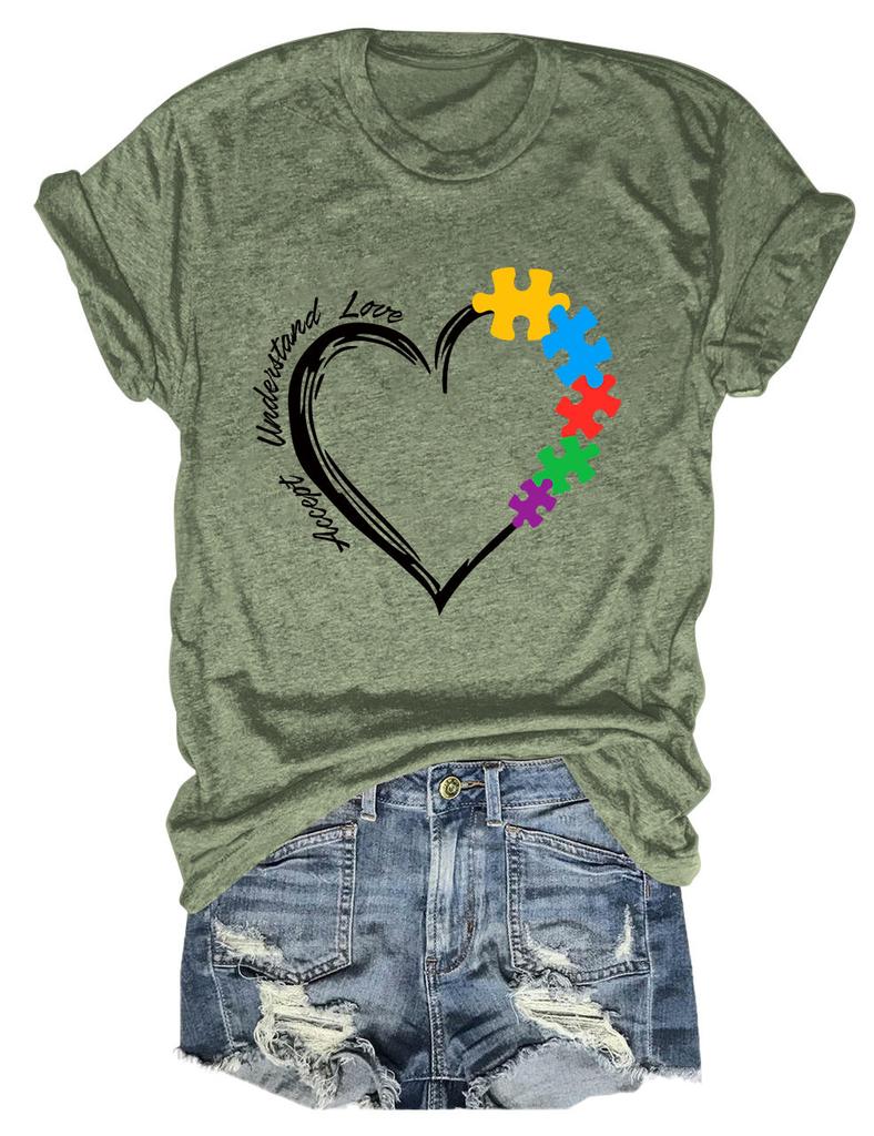 New Womens shortsleeved casual Tshirt accept understand love printed summer fashion loose top with shortsleeved pullover
