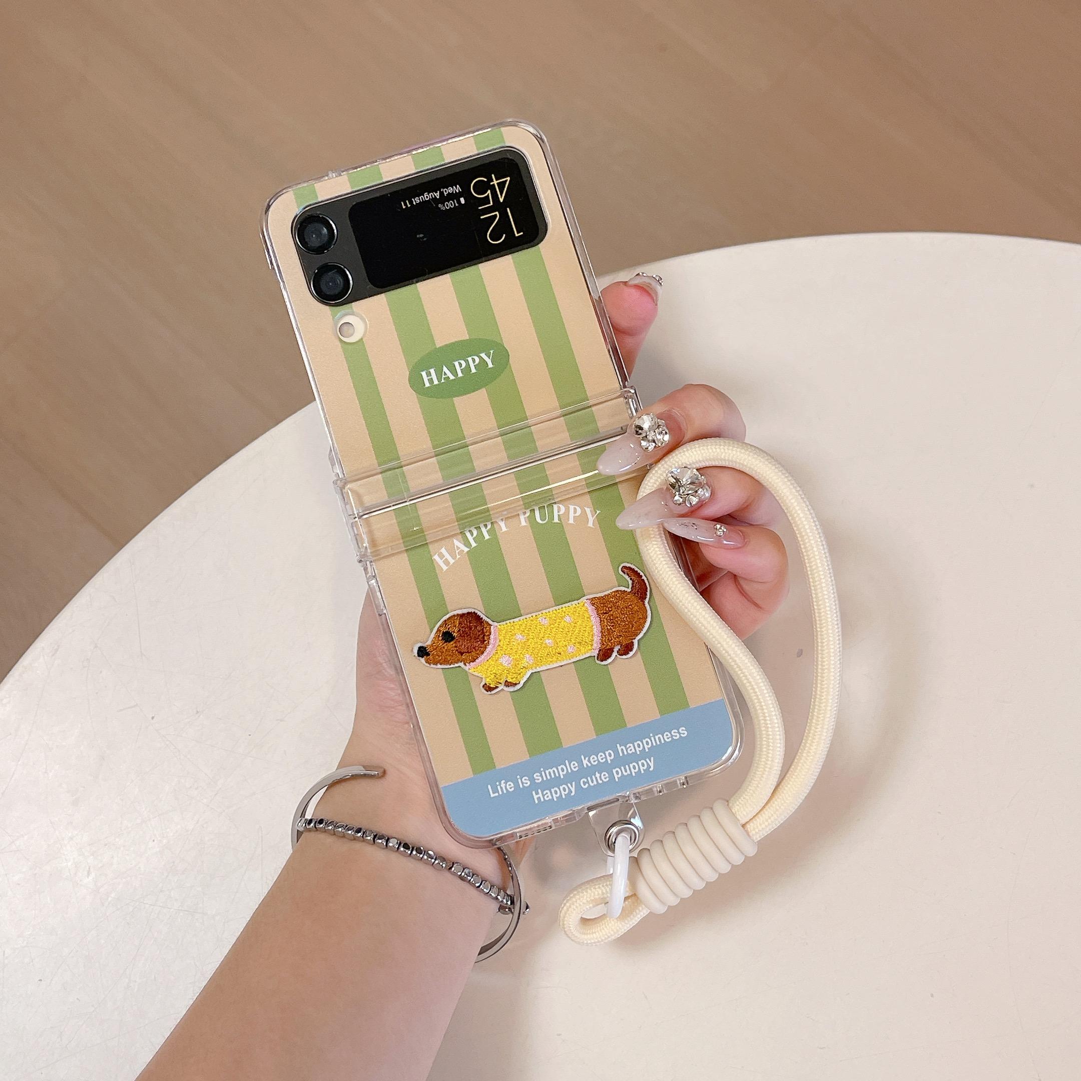 

Новый складной чехол для телефона с вышитым рисунком таксы для Galaxy Z Flip 3 4 5 6 милый чехол для телефона для девочек For Galaxy Z Flip6