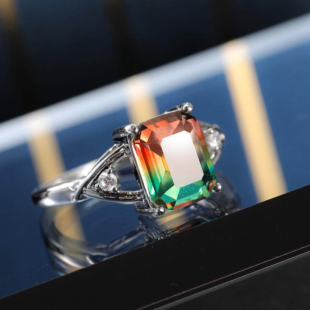 Gold-Plated Colorful Crystal Ring with Diamonds and Tourmaline Zircon Accents