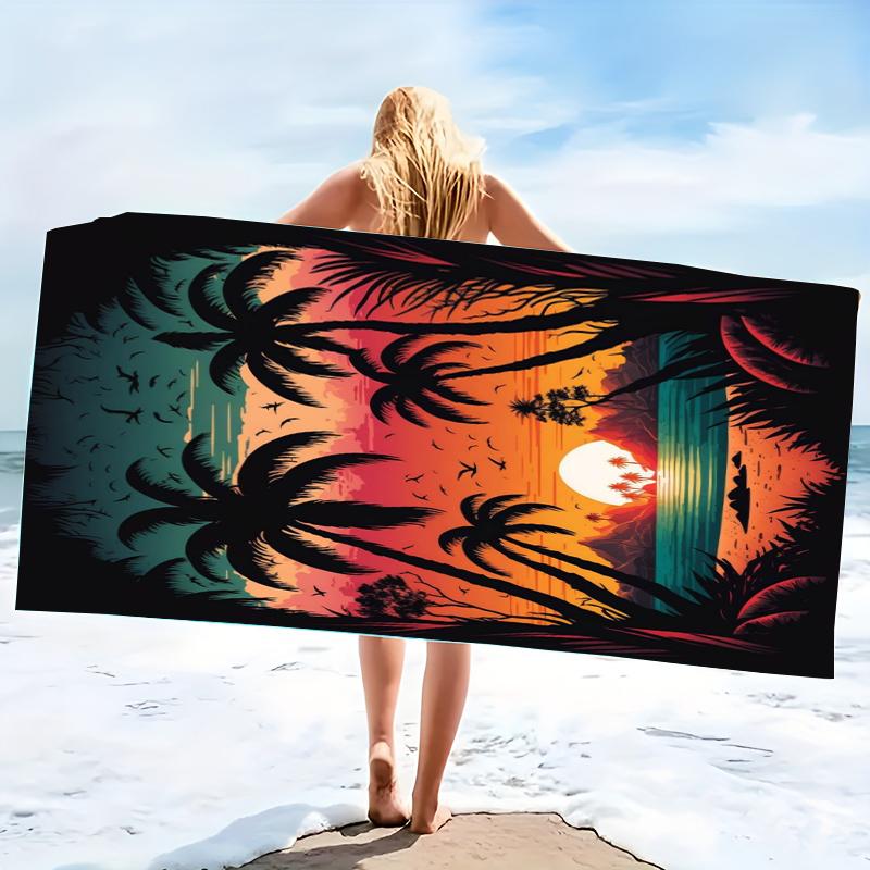 Microfiber Beach Towel Flamingo Palm Tree Bath Towel Thin Absorbent Extra Large Towel for Beach Swimming Camping Yoga Bath Sport