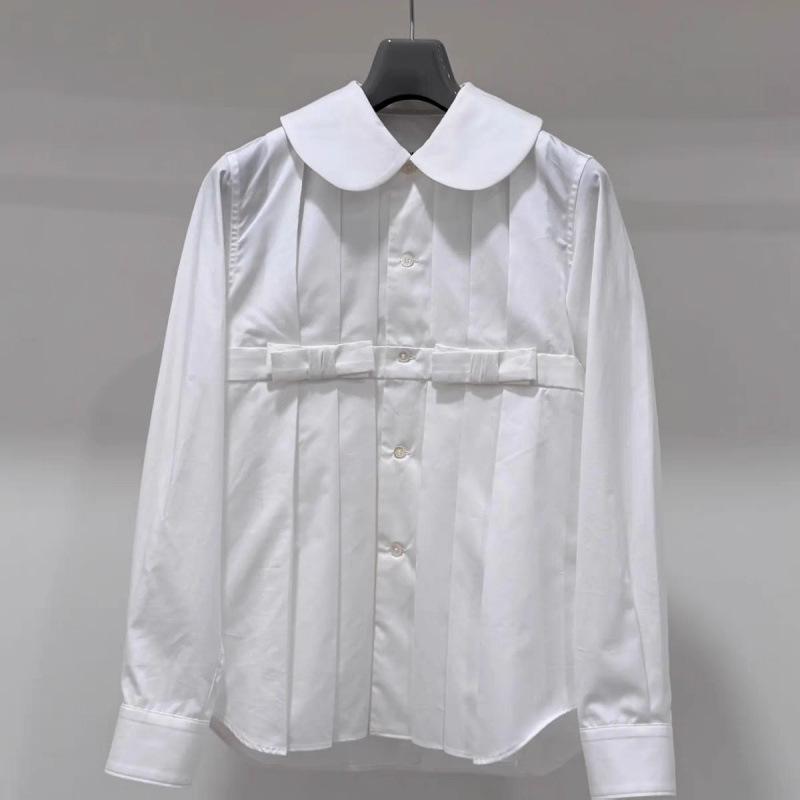 

CDG KZYU 25 Spring/Summer Women s Trendy Doll Collar Pleated Long Sleeve Loose Cardigan Shirt Small белый
