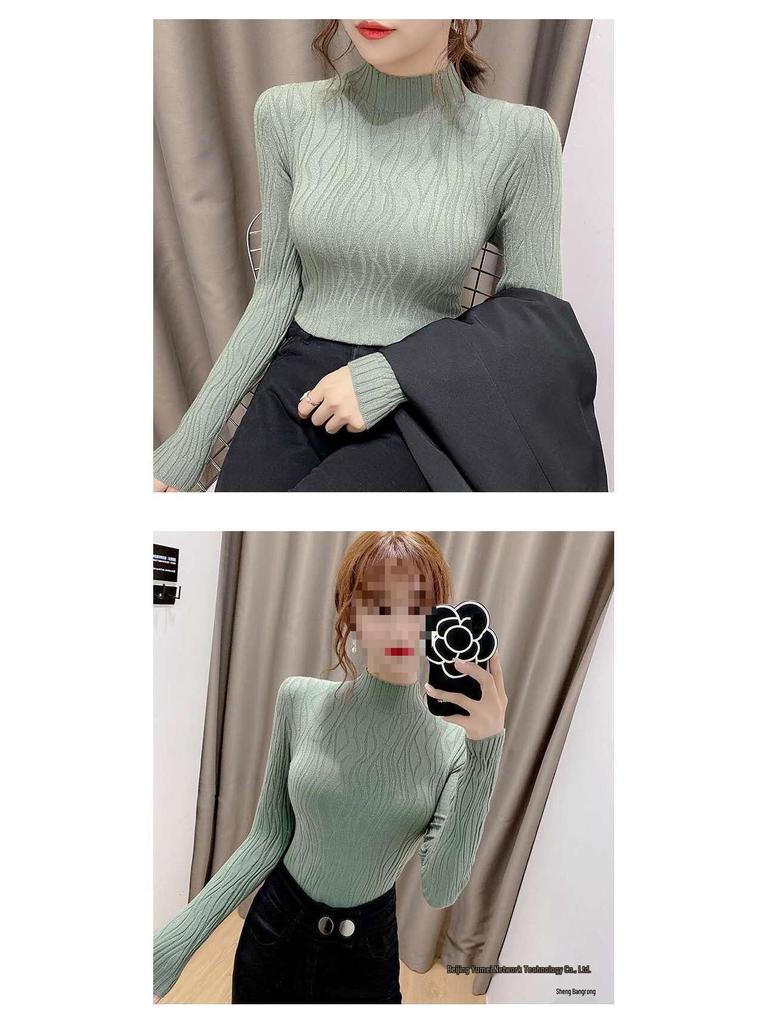 Autumn/Winter Women's Slim Fit Long-Sleeve Knitted Sweater with Semi-High Collar
