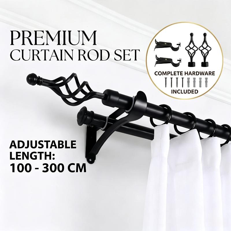 Extendable Metal Spiral Curtain Rod Set With Complete Accessories,Bracket Screws & Tox Thick 25/28Mm