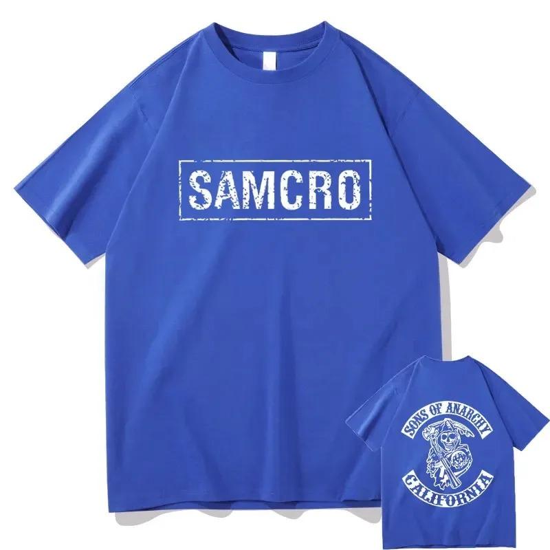 Hijos de la Anarquía SAMCRO Tendencia Ropa de Hombre Camisetas de Moda Ropa de Calle 100% Algodón Tops Holgados Camiseta Transpirable