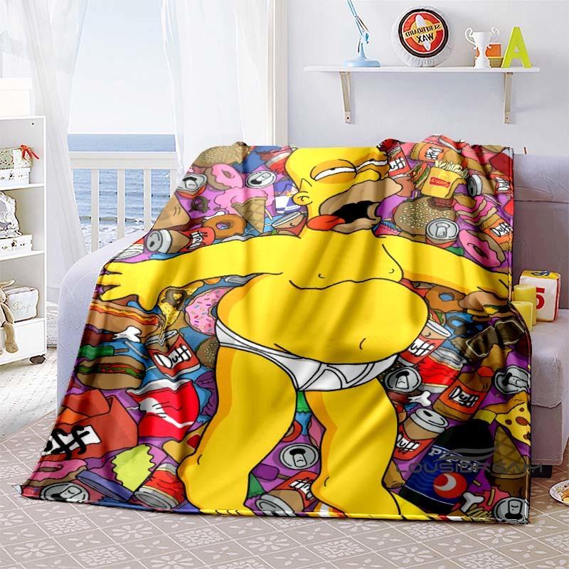 Kawaii Donut Pattern Blanket, The Simpsons Travel Flannel Blanket, Warm Blanket for Sofa Beds, Holiday Gift.