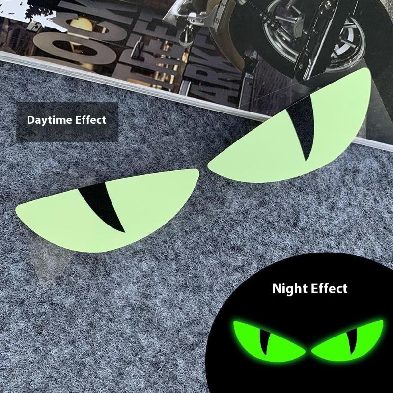 

1Pair Luminous 3D Demon Eye Cat Eye Design Motorcycle Sticker Glowing Headlight Decal For Scooters Decoration