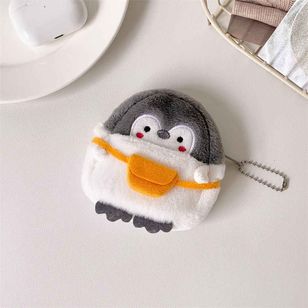 Girls' Fun Cartoon Penguin Crossbody Bag & Coin Purse – Plush Headphone Storage & Pendant Gift