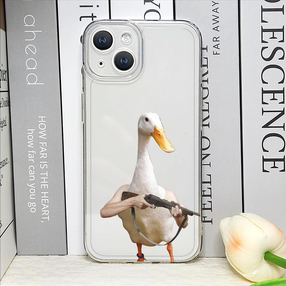Funny Cartoon Fighting Duck Chicken Clear Phone Cases for iPhone 17 16 15 14 13 12 11 Pro Max XR 8 7 Plus 13 12 Mini Soft Cover