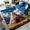 Camping Teepee Scene Rug Ideal for Reading Room, Multi-purpose Office Chair Sofa Carpet, Anti-slip Printed Home Area Rug