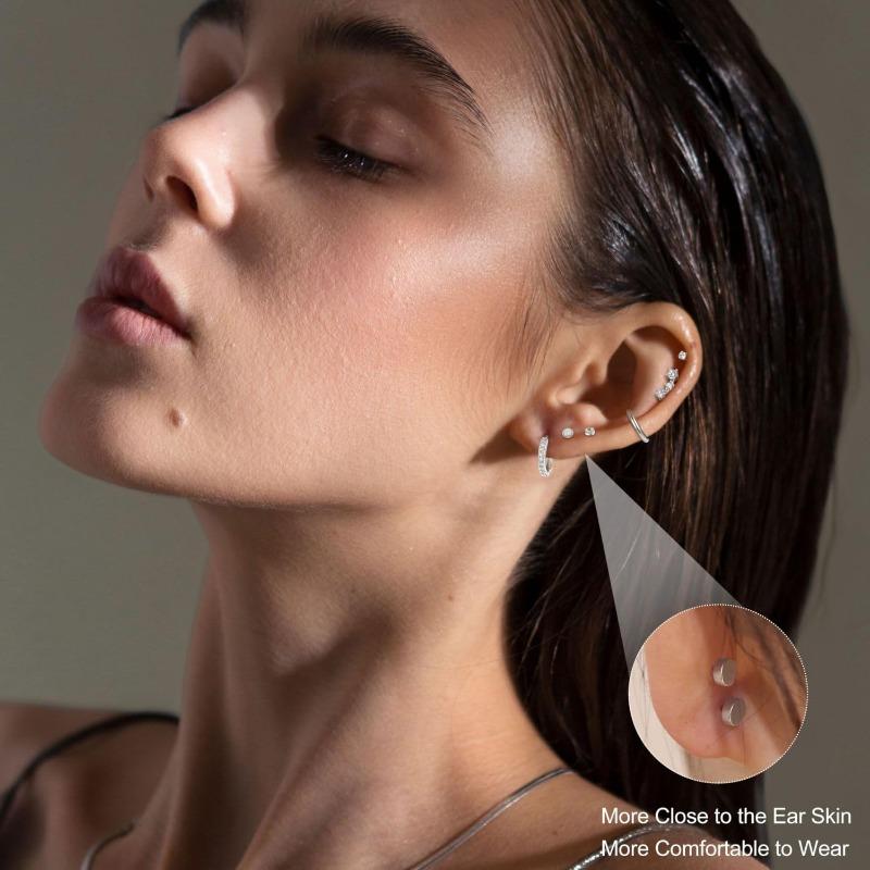 10 Pairs Hypoallergenic Flat Back Earrings for Women 18K Gold 20G Surgical Stainless Steel Cartilage Multiple Piercing Earrings