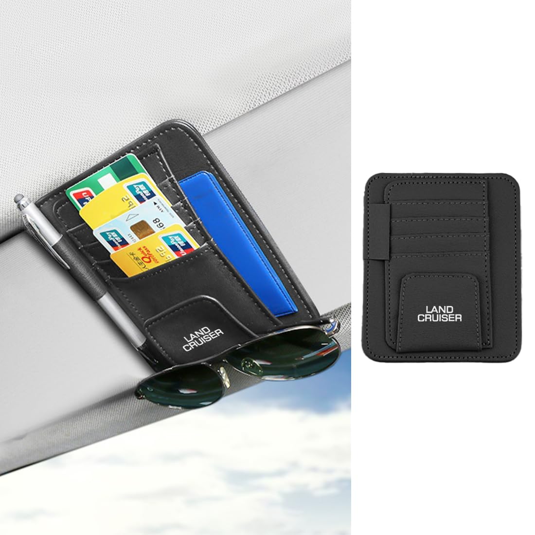 

Подходит для Land Car Storage Солнцезащитный козырек Солнцезащитные очки Land Cruiser 250 Удобный сейф для карточек для мелких предметов Автомобильные детали интерьера Land Cruiser, козырек, чёрный