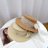 Summer Beach Straw Hat For Women Lace Bow Wide Brim Sun Protection Hat Travel Fashion Vacation Sunscreen Cap
