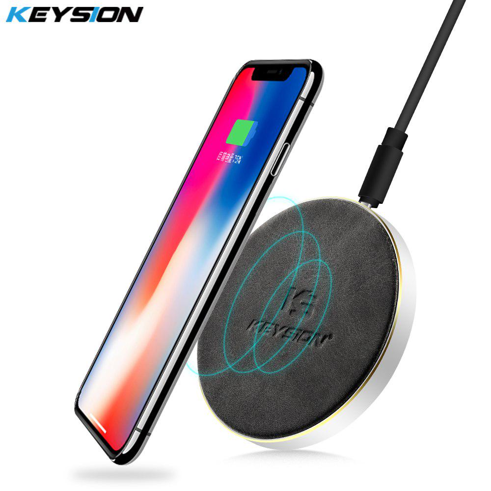 KEYSION 10.8W Qi fast Wireless Charger CNC metal PU leather Quick Charging Pad giallo
