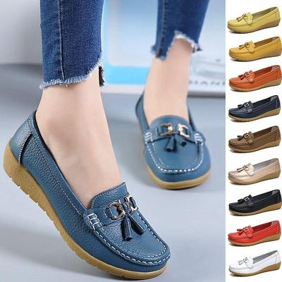 Frauen Leder Falt Schuhe Weiche Sohlen Atmungsaktive Loafer Mama Geschenke Femmes Mokassins Slipper