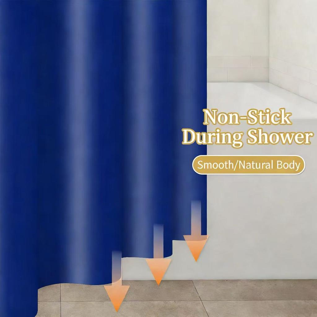 1Pc Navy Blue Shower Curtain Solid Color Waterproof Peva Luxury Bathroom Decor