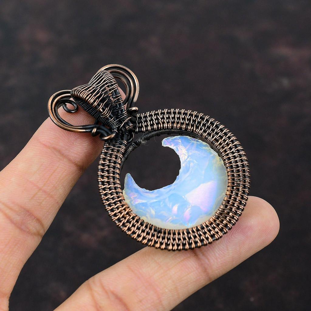 Milky Opal Rough Pendant Copper Wire Wrapped Pendant Handmade Beautiful Jewelry Real Gemstone Pendant Copper Wire Wrap Jewelry Gift For Wife