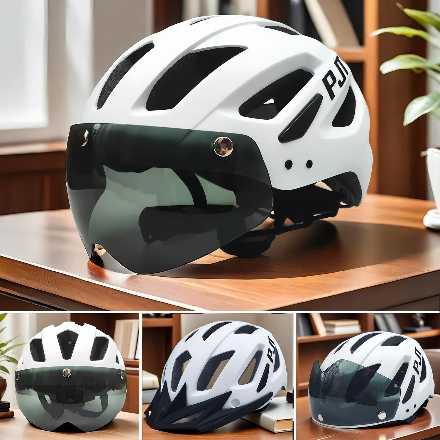 Yto Toy Men's Pjt Bike Helmet With Sun Goggle Visor Bicycle Helmet Sunglasses Road Mtb Cycling Helmet Goggle E-Bike Sports Bike Helmet
