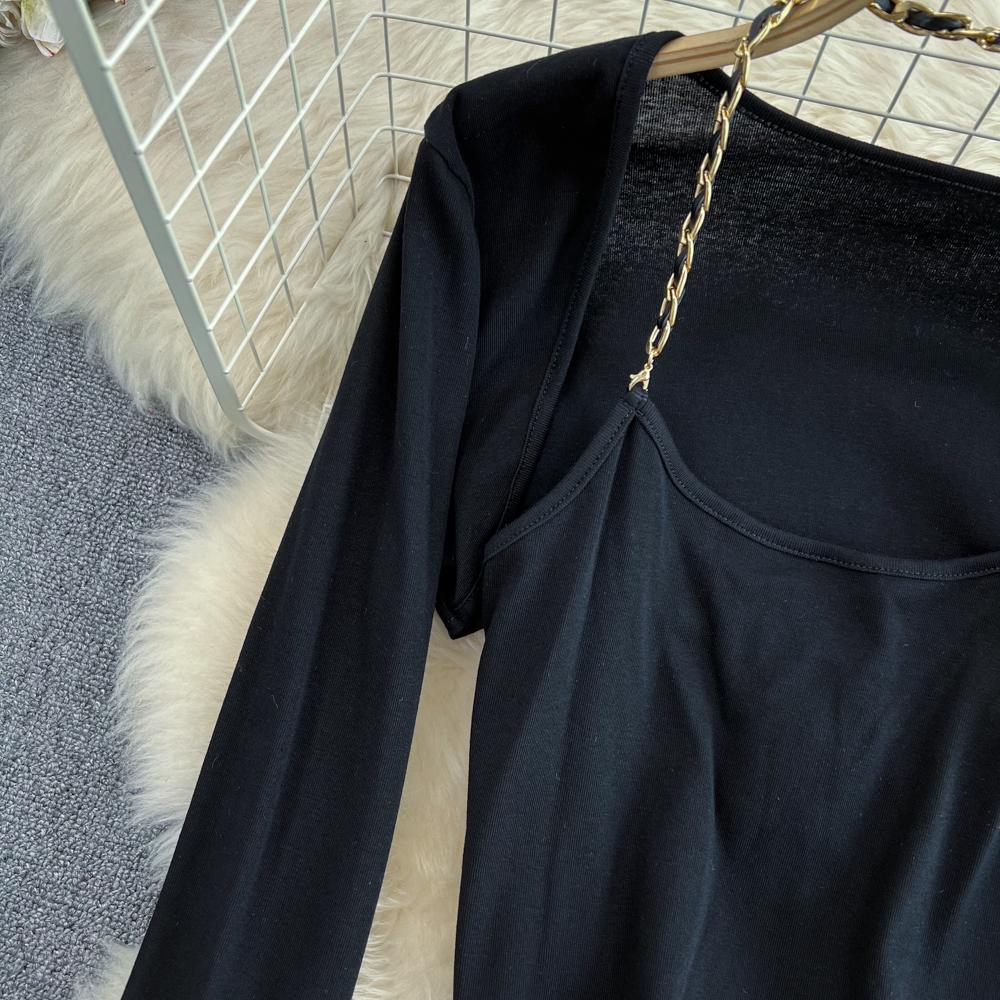Fashion Suit Women Autumn Chain Halter Camisole Three-Piece Shawl Coat High Waist Bag Hip Skirt