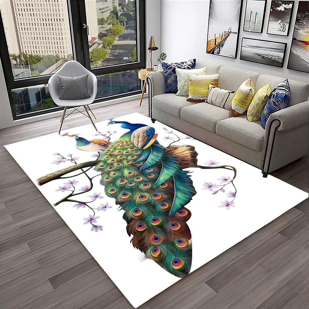 Peacock Bird Animal Vynikajúci koberec pre domácu obývaciu izbu Spálňa Pohovka Rohožka Dekor,Koberec pre detské ihrisko Protišmyková podložka