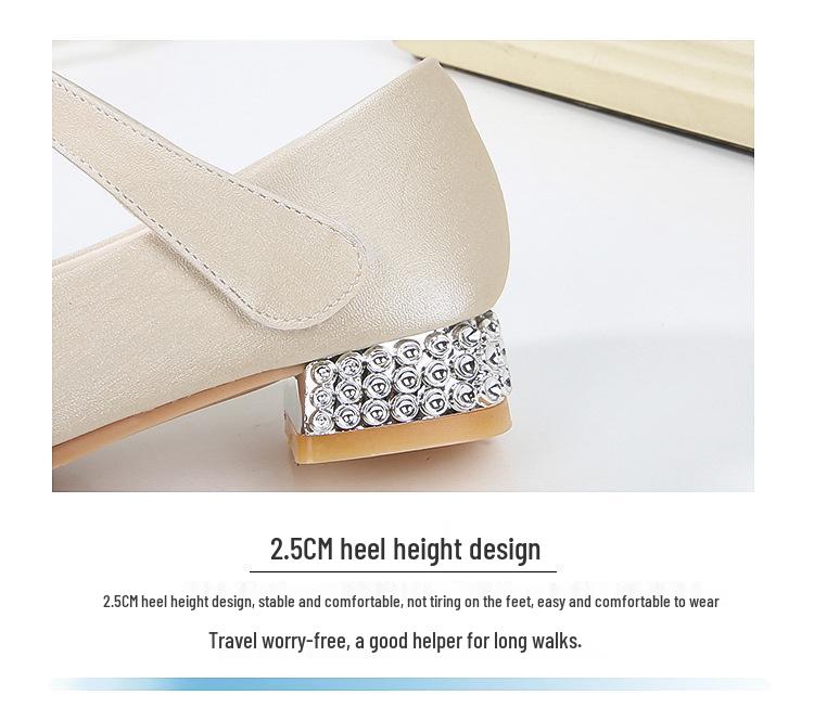 Summer 2025 Rhinestone Princess High Heels for Girls - Leather Shoes for Kids, Available in Small, Medium, Large Sizes