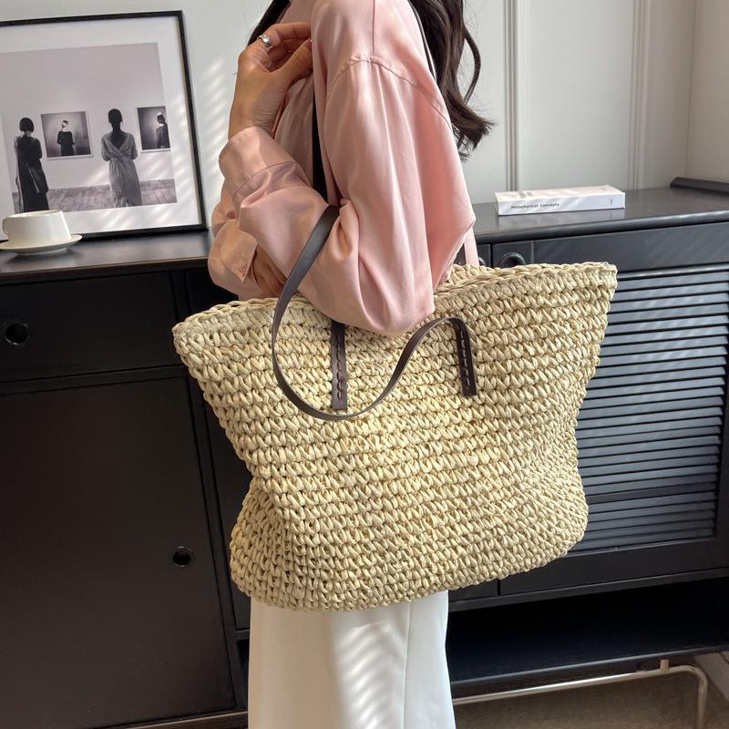 Straw Woven Tote Bags Casual Large Luxury Design Capacity Handbag Beach Shoulder Simple Women'S Bag Style Shopping Summer