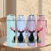 1PC Deer Antler Animal 750ml Color Plastic Sports Water Bottle Leakproof Flip Straw Lid Suitable for Sports Office Home Use