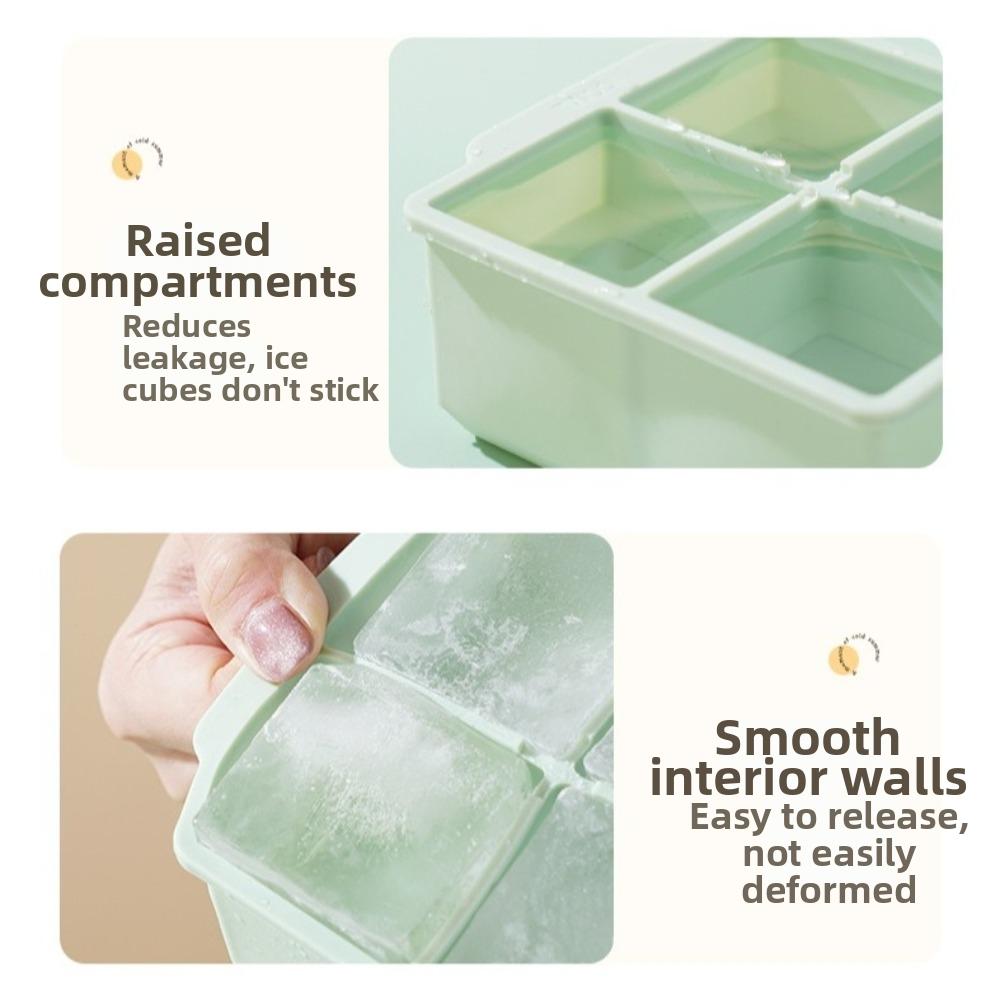 New Food Grade Silicone Ice Cube Tray 6/8 Cavity Flexible and Soft Ice Making Mold Large With Lid Ice Cube Mould Freezer Use