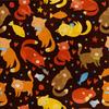 Royal Samt Stoff Polyester Zum Nähen - Motiv Katzen In Herbstfarben