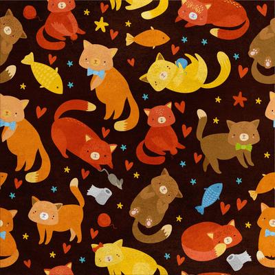 Royal Samt Stoff Polyester Zum Nähen - Motiv Katzen In Herbstfarben