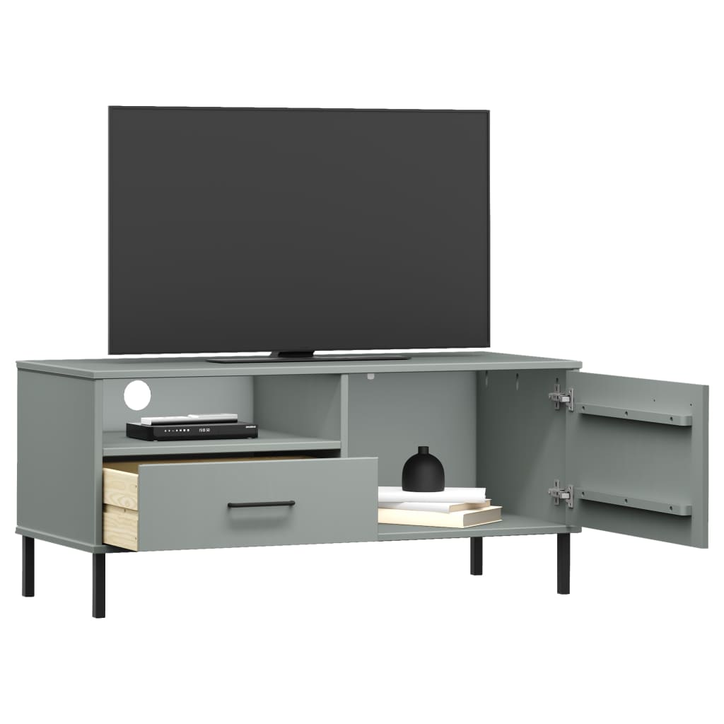Vidaxl Szafka Pod Tv Oslo, Metalowe Nóżki, Szara, Sosnowa
