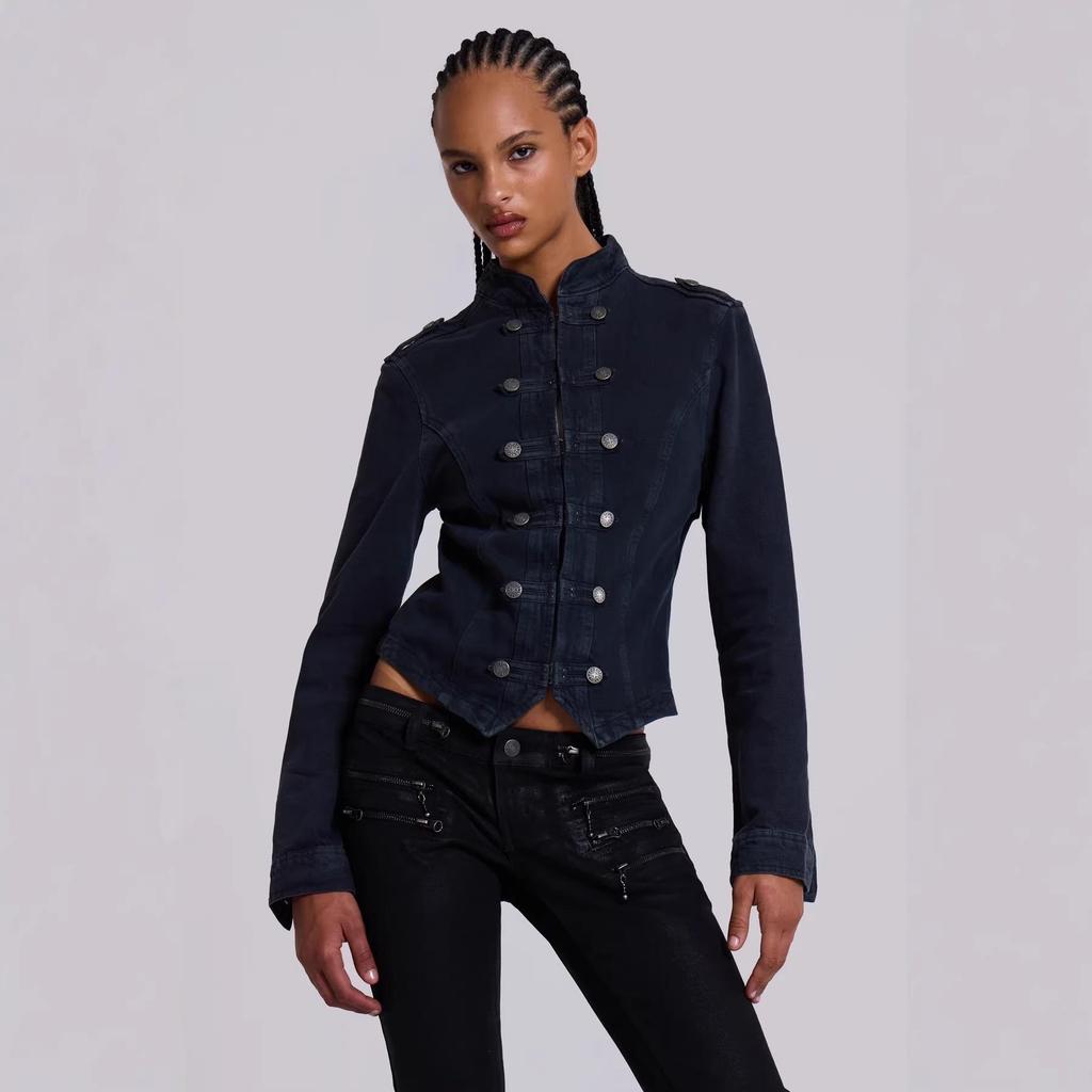 2026 New Arrival Women's Casual Blue Denim Jacket with Long Sleeves and Single-Breasted Design.
