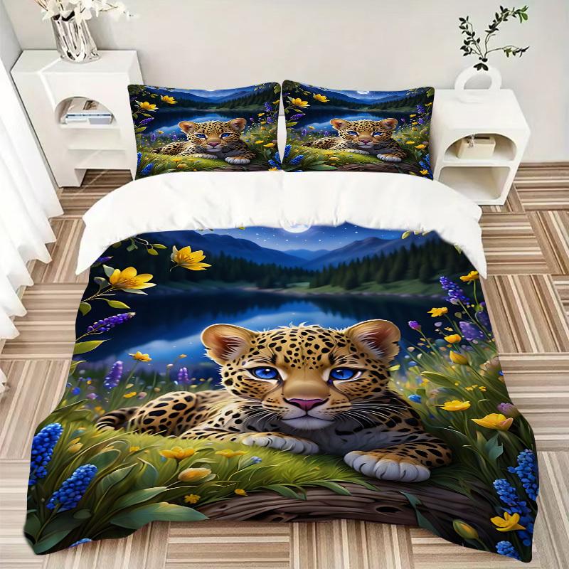 3pcs Leopard Print Duvet Cover Set -Includes 1 Duvet Cover and 2 Pillowcases, No Quilt Core, All-Season Home Decor yy251111140