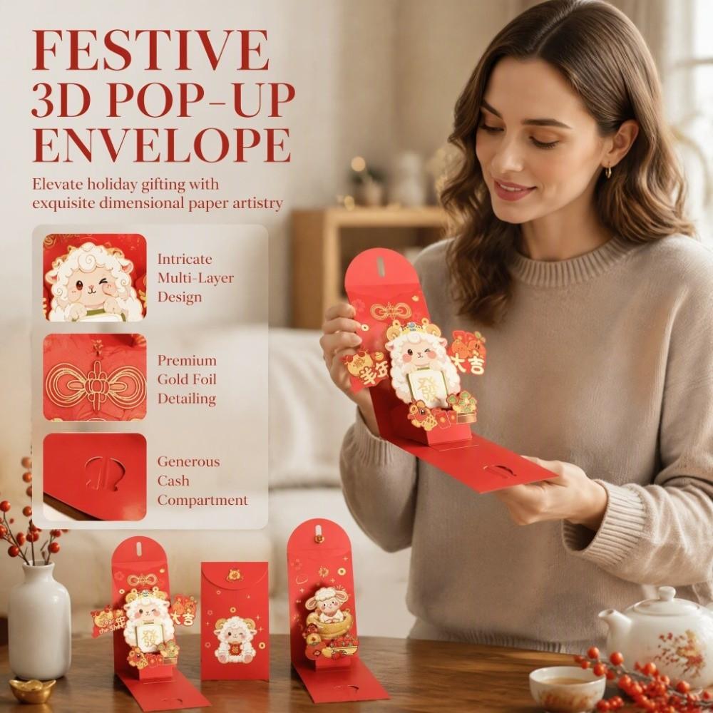3D Stereo Red Envelopes 3D Shape Hongbao Creative Lucky Money Packets New Year Gift