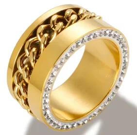 Glänzende Kristall High-End Anlaufgeschützte Mode Geometrische Offene Vergoldete Edelstahlringe für Damen Ehering Schmuck Geschenke